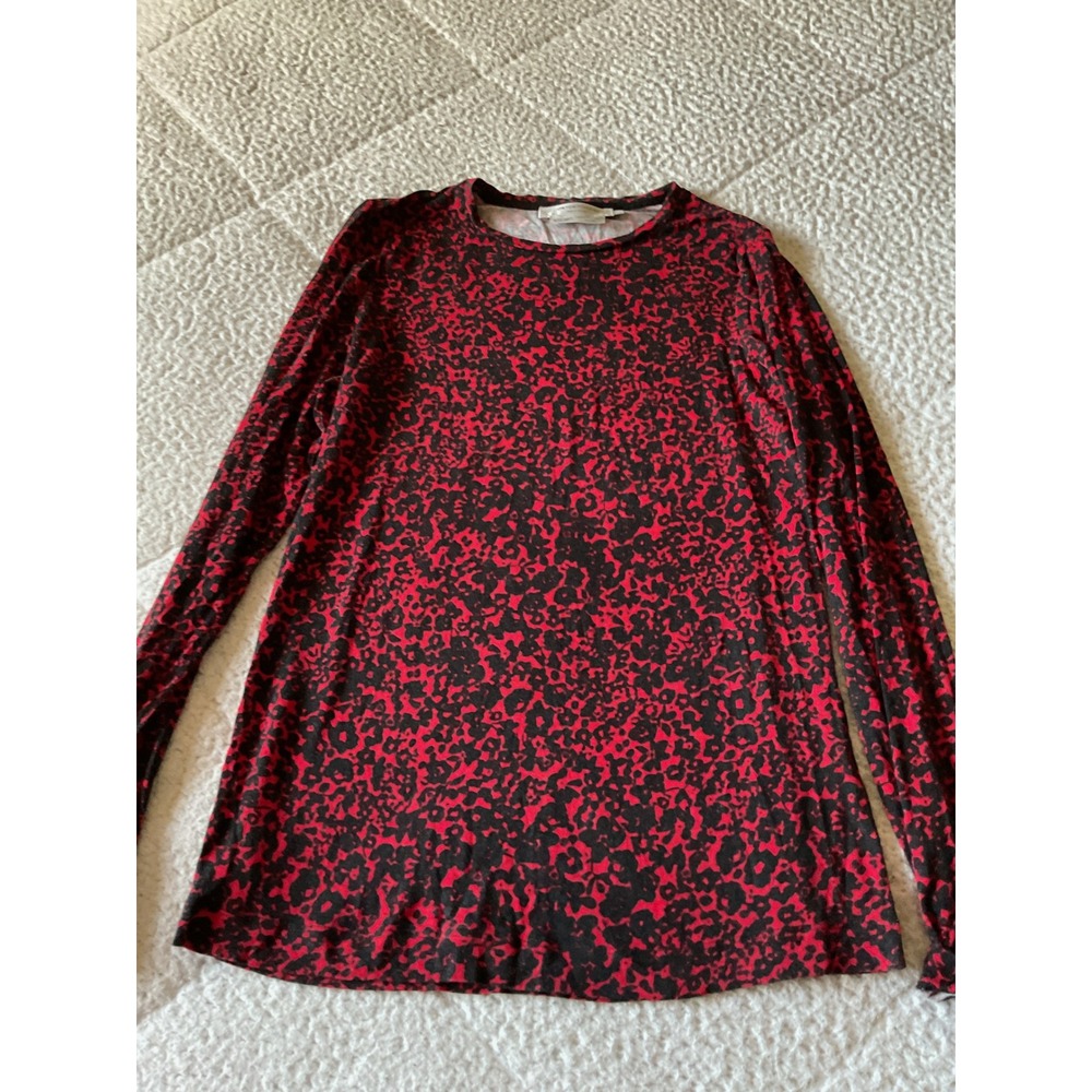 Contemporaine Top‎ Womens Small Red Black Excellent Floral Long Sleeve Crewneck